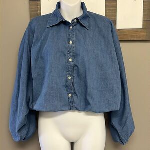 Banana Republic Blue Chambray Lined Bubble Sleeve Button Down Shirt- Small